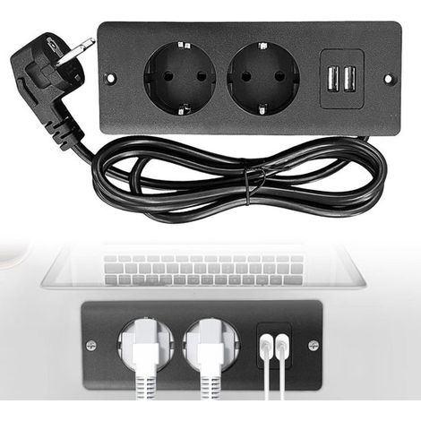 Multiprise de bureau encastrable 4 en 1 extensible avec 2 prises de courant - Noir (1/5)