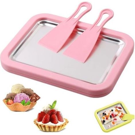 (Pink, 1) Machine à Crème Glacée Instantanée, Ice roll plaque, Plaque pour glace roulée, Appareil à Glace DIY avec 2 Spatules, Plaque à Glace Roulée pour La Fabrication De Crème Glacée (1/5)