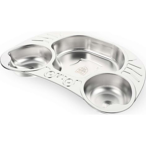 Assiette pour enfant en acier inoxydable en forme de crabe, plateau compartimenté (2 pièces). (1/5)