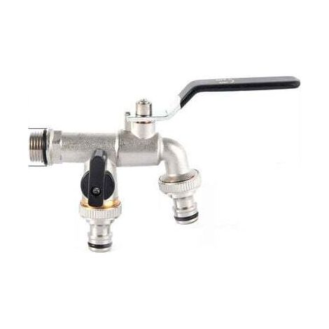 Double garden tap, brass water tap, high-quality 3/4-inch gauge tap - black