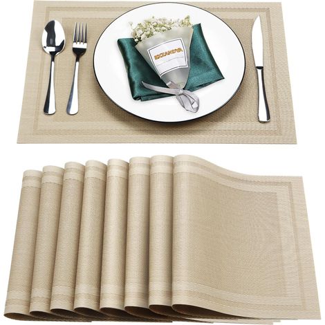 Placemat - 30 x 45 cm - Heat Resistant Up To 80°C - Non Slip Backing - For Dining Table BBQ Buffet - Set Of 8 (1/5)