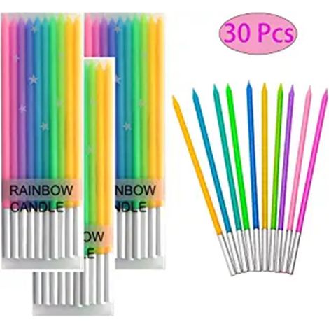 Lot de 30 bougies fines et longues colorées pour gâteau d'anniversaire, décoration de mariage et fête (1/5)