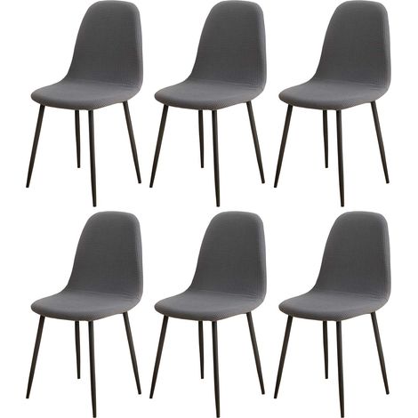 Set of 6 modern and retro jacquard dining chair covers - For kitchen, living room, dining room, bar, cafe - Grey (1/5)