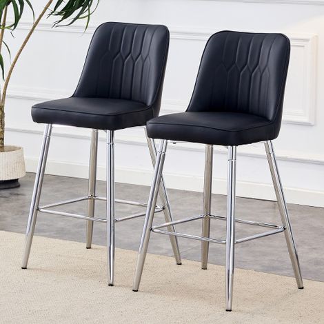 Ensemble de 2 tabourets de bar, hauteur 100 cm, revêtement en similicuir noir, structure en métal argenté et repose-pieds confortable. Disponibles en plusieurs coloris – le choix idéal pour votre bar