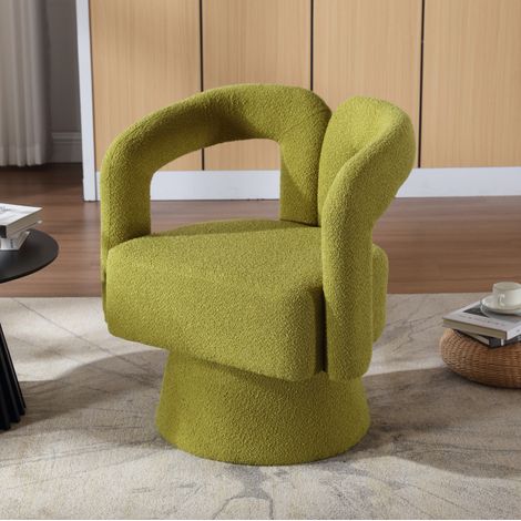 Poltrona girevole 67x55x74 cm verde oliva, rotazione 360°, tessuto bouclé e base in metallo MEUBLIV (1/5)