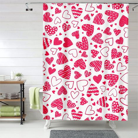 Rideau de douche motif amour Valentine, cœurs doux artistiques, polyester imperméable, 150x180 cm (1/5)