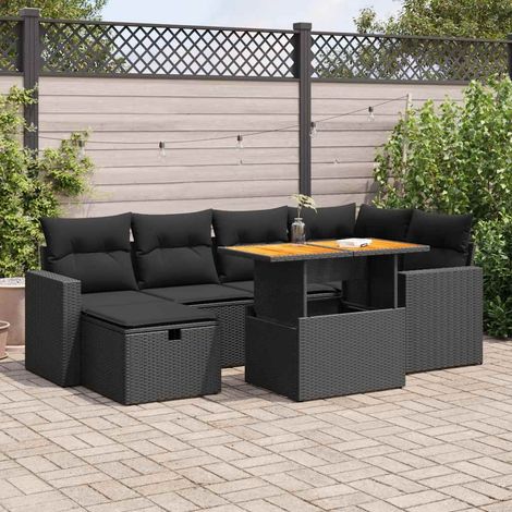 vidaXL Set sofás jardín y cojines 8 pzas ratán sintético acacia negro (1/5)