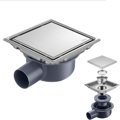 Caniveau De Douche en Acier Inoxydable 360° Siphon,Siphon De Sol,15x15 Cm,Capteur d'Odeurs Et Filtre à Cheveux 2 en 1,Siphon De Sol pour Douche (1/5)