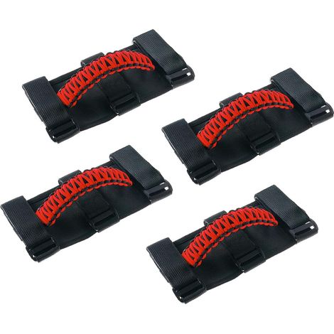 Vier Überrollkäfig-Haltegriffe für Jeep Wrangler CJ YJ TJ JK JKU JL JLU und Gladiator JT (Modelle 1955-2023), Innenausstattung, schwarz und rot.