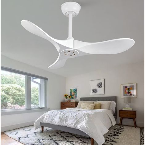 Ventilatore da soffitto 36 pollici bianco con 3 pale in legno, telecomando, timer 1/4/8 h, 6 velocità, motore DC silenzioso reversibile, senza luce  CHICFURN (1/5)