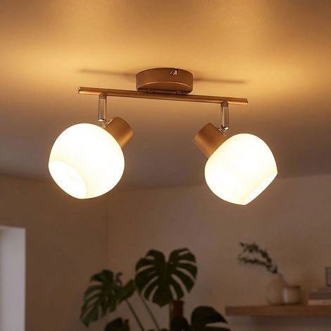Lampada da soffitto Faretto da soffitto Luce da soggiorno color caffè Vetro opalino, metallo, 2 fiamme E27, LxLxH 30x12,5x17,5 cm