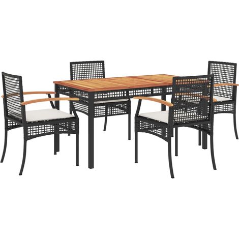 Ensemble à manger de jardin coussins 5pcs  Mobilier de jardin Noir Résine tressée (1/5)