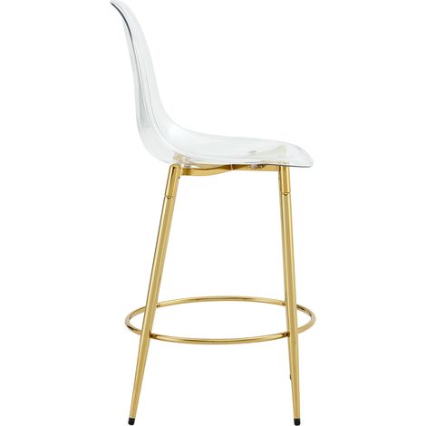 Lot de 2 Tabourets de Bar Transparente avec Pieds Métalliques Dorés, Hauteur d'Assise 66 cm pour Cuisine Ouverte (1/5)