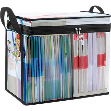 Bolsa de almacenamiento transparente para libros – Bolsa de almacenamiento antipolvo con asa  Caja de almacenamiento para cómics  Caja de almacenamiento plegable  38,1 x 24,1 x 32 cm  2 unidades