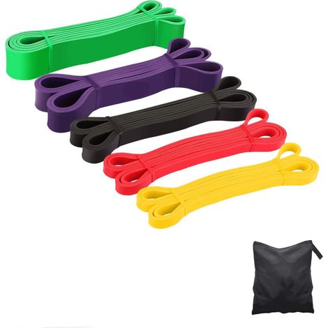 5 Bandes de résistance, élastiques en latex naturel, pour musculation, yoga, pilates et rééducation (1/5)