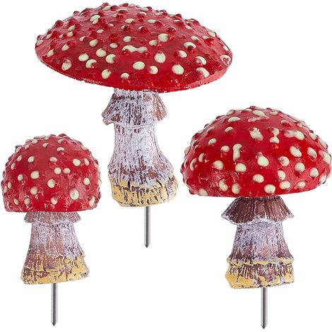 JSSEVN-3PCS Rote Gartenpilz-Dekoration Leuchtende Pilzstatue für den Garten bei Nacht, Hofweg, Landschaft, Rasen, Halloween (1/5)