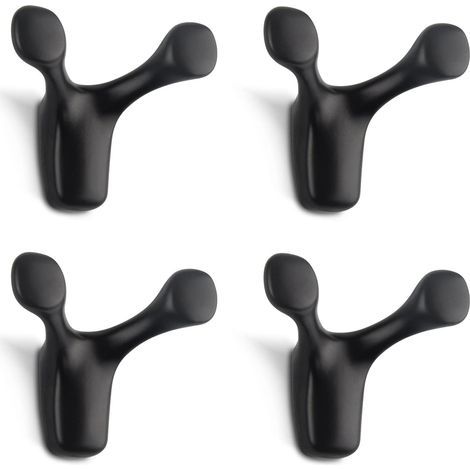 Set di 4 ganci doppi da parete, robusti ganci in lega di zinco a forma di corno di cervo, ideali per bagno, camera da letto e cucina, viti incluse (nero opaco) (1/5)