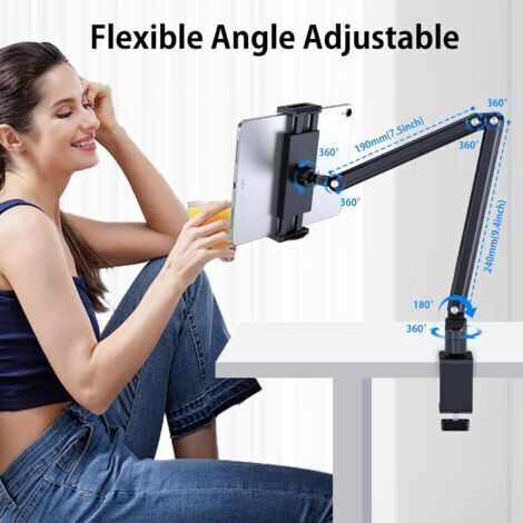 Support pour tablette en aluminium avec base métallique rotative à 360°, compatible avec tous les autres appareils.