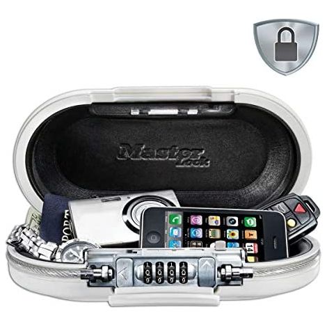 MASTER LOCK Mini-coffre de rangement portable pour voyage avec cable de securite - Blanc