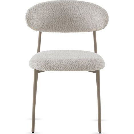 Set aus 4 Stühlen, bezogen mit cremefarbenem Chenille und mit taupefarbenen Metallbeinen (1/5)