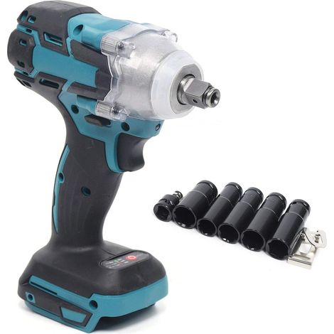 Set avvitatore a percussione a batteria, 1/2", 520 Nm, avvitatore a cricchetto, compatibile con Makita 18 V, per scaffali, manutenzione, lavorazione del legno (batterie non incluse) (1/5)