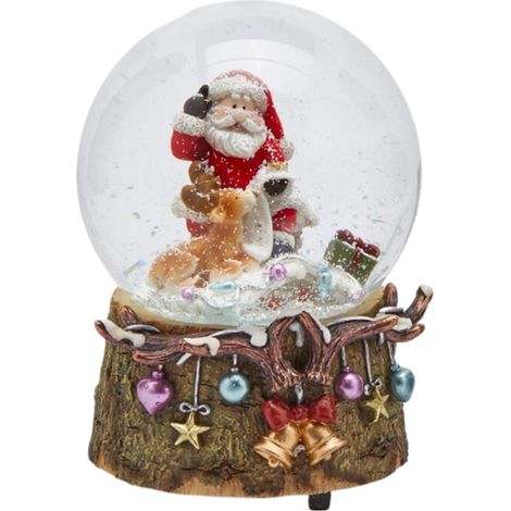 Palla di vetro con acqua "Babbo con addobbi" da Ø10 x 15 cm -Con sacco (1/2)