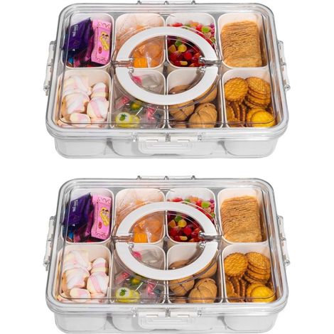 Bandeja organizadora de aperitivos con tapa y asa,frutos secos y embutidos,ideal para fiestas y picnics (2 piezas,color blanco) (1/5)