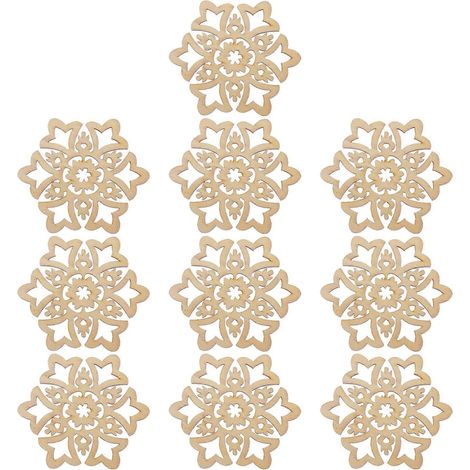 10 décorations de Noël suspendues en bois creux, motif flocon de neige, 8 x 8 cm (1/3)