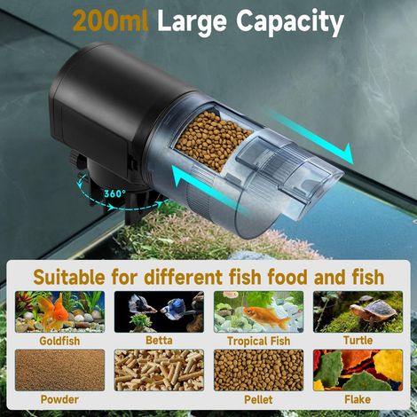 Distributeur Automatique de Nourriture pour Poissons, Programmable pour Aquarium, Capacité 200ml, Rotation 360° (1/5)