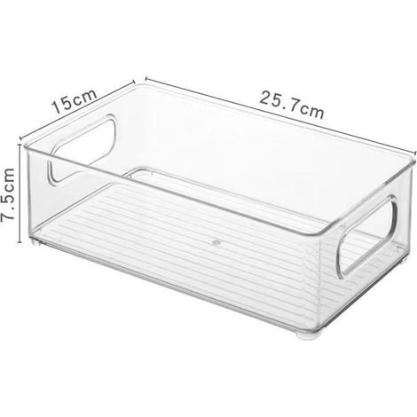 Boîte de rangement empilable pour réfrigérateur avec poignée, en plastique transparent, pour congélateur, garde-manger et cuisine. (1/5)