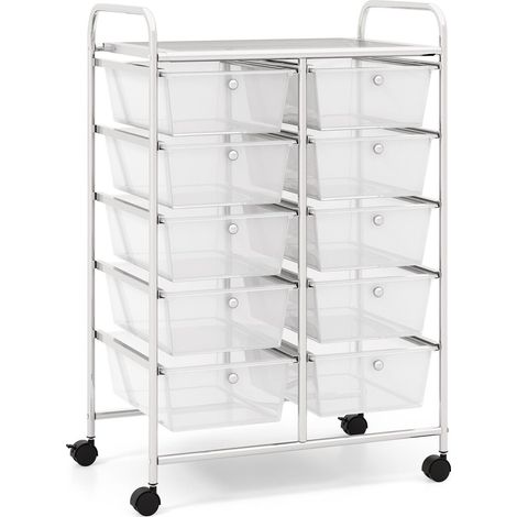 10 Drawers Storage Trolley Mobile Rolling Utility Cart Home Office Organizer (1/5)