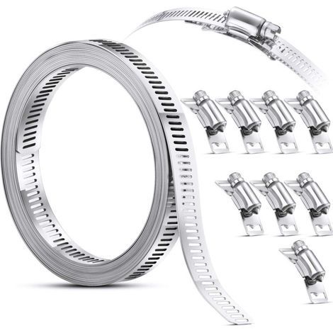 FENOPLASTICACollier de Serrage Collier à Vis sans Fin en Acier, Pinces en Acier Inoxydable 304 Collier de Serrage de Tuyau Réglable à Vis (9 Pièces, 11,5 Feet) (1/5)