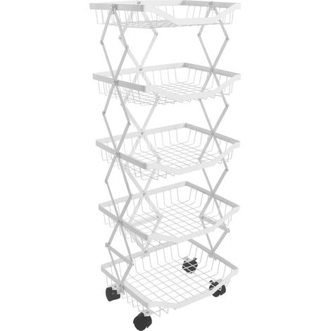 Estantería de cocina carrito de cocina con ruedas estantería independiente con cesta plegable y móvil 95 × 39 × 28 cm metal blanco 040009543 (1/5)