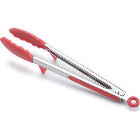 Küchenzange mit rutschfestem und geruchlosem Silikongriff und -halter, rot, 30 cm (12 Zoll), ideal zum Grillen und für den Einsatz in Küche und Grill. (1/5)