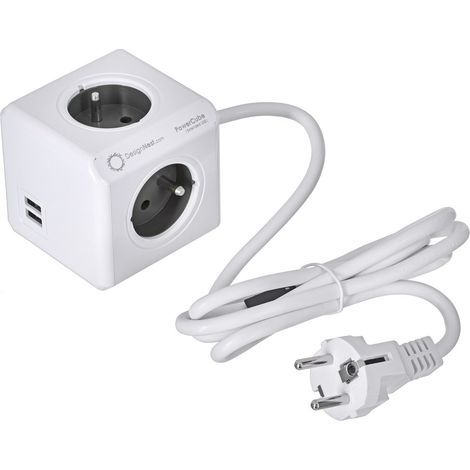 Allocacoc PowerCube - Ladro con 4 spine e 2 porte USB (3500 W, standard francese), Blanco (1/4)