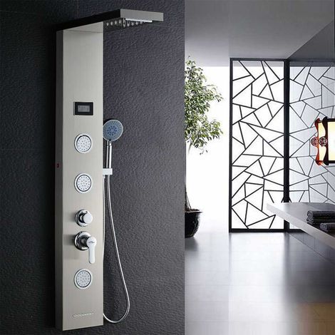 Auralum Colonne de Douche Hydromassante avec Lumières LED et Écran Affichage Temprérature 5 Fonctions Panneau de Douche en Acier Inox à 3 grand Jets de Massage