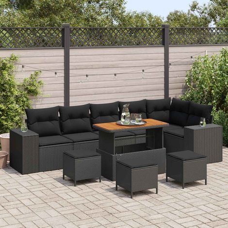 vidaXL Conjunto de sofá de jardín 10 uds. 6-Número de plazas Negro (1/5)