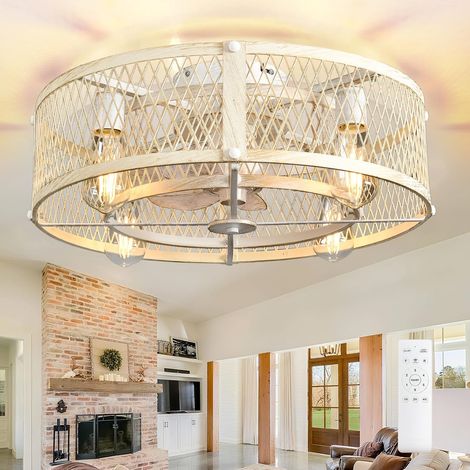 Ceiling Fan with Cage and Lighting: 20 Inch White Ceiling Fan APP Control for Bedroom Farm Style Kitchen Fan with Lighting (1/5)