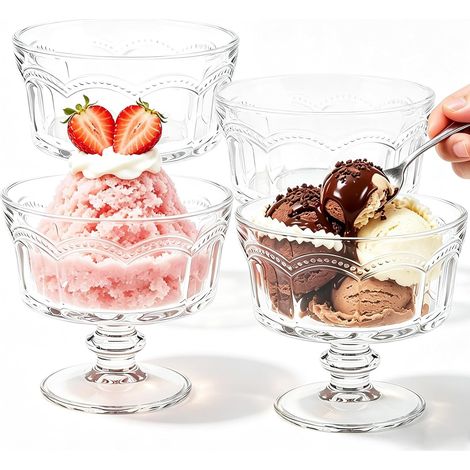 Ensemble de 4 bols à dessert en verre transparent, 250 ml, bols à dessert réutilisables pour crèmes glacées, milkshakes, desserts et salades de fruits (250 ml) (1/5)