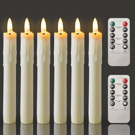 Bougies coniques sans inflammable Homemory 18 cm avec minutes, bouquets LED courts avec lumière vacillante 3D, bougies à pile avec inflammable réaliste pour décoration de mariage, maison et Noël, ivoi (1/5)