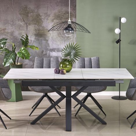 Table à manger design 140-180 cm aspect marbre blanc JUAN (1/5)