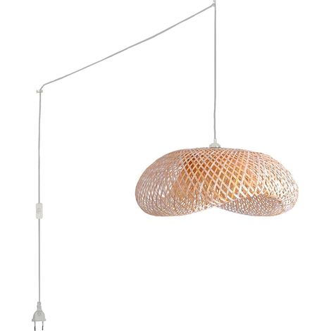 Suspension en osier "Vimet Lite" avec interrupteur et prise - Blanc boho chic (1/5)