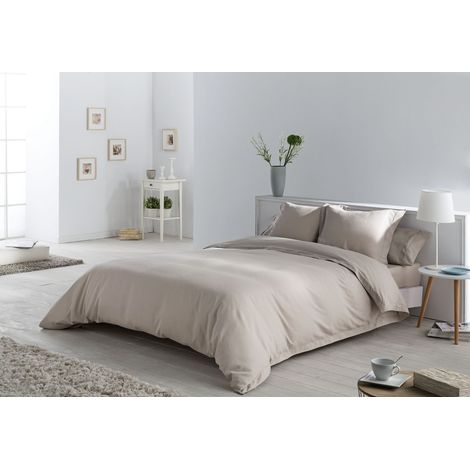 Juego de FUNDA NORDICA + 2 fundas de cojín dibujo en espiga color piedra - Cama de 135/140 (5 piezas) - Tejido jacquard - 50% algodón / 50% poliéster. Gramage: 115 (1/4)