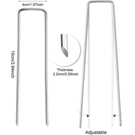 (2,2 mm x 100 mm, 10 pièces) Agrafes de jardin en U, piquets de clôture galvanisés en U, clous de jardin pour gazon et barrières. (1/5)