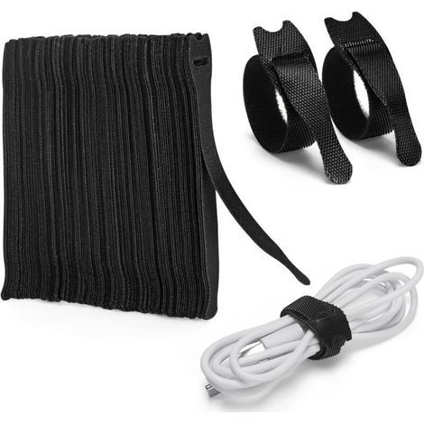 Confezione da 120 fascette per cavi riutilizzabili in nylon (150 mm x 12 mm), regolabili con velcro, per la gestione dei cavi in ufficio, a casa, in giardino e altro ancora, di colore nero. (1/4)