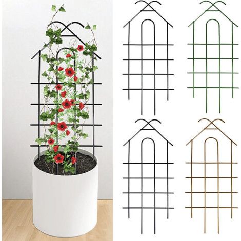 QORVA-Lot de 4 treillis de jardin en métal robuste, pour intérieur et extérieur, pour plantes en pot, plantes d'intérieur et plantes grimpantes, noir (1/5)