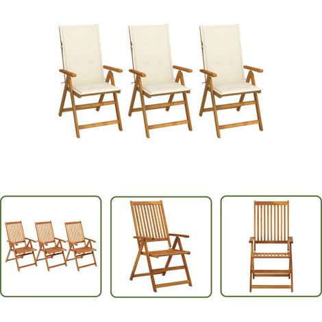 The Living Store Klappbare Gartenstühle 3 Stk. mit Auflagen Massivholz Akazie - Holz Gartenstuhl - Gartenmöbeln - Outdoor Möbel - Balkonmöbel - Esszimmerstuhl (1/5)