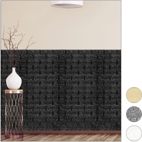 Relaxdays Wall Panels Self-adhesive, Decorative Stone Look, 3D Panel, Soft PE Foam, Set of 5, 78 x 70 cm, Black (1/5)