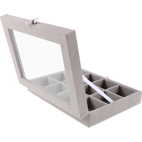 Boîte à Bijoux Portable Grise 12 Compartiments en Velours avec Fenêtre Transparente Rangement Multi-Usages pour Bagues Boucles D’Oreilles et Colliers pour Bureau et Voyage (1/5)