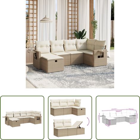 Gartensessel - 6-tlg. Garten-Sofagarnitur mit Kissen Beige Poly Rattan (1/5)